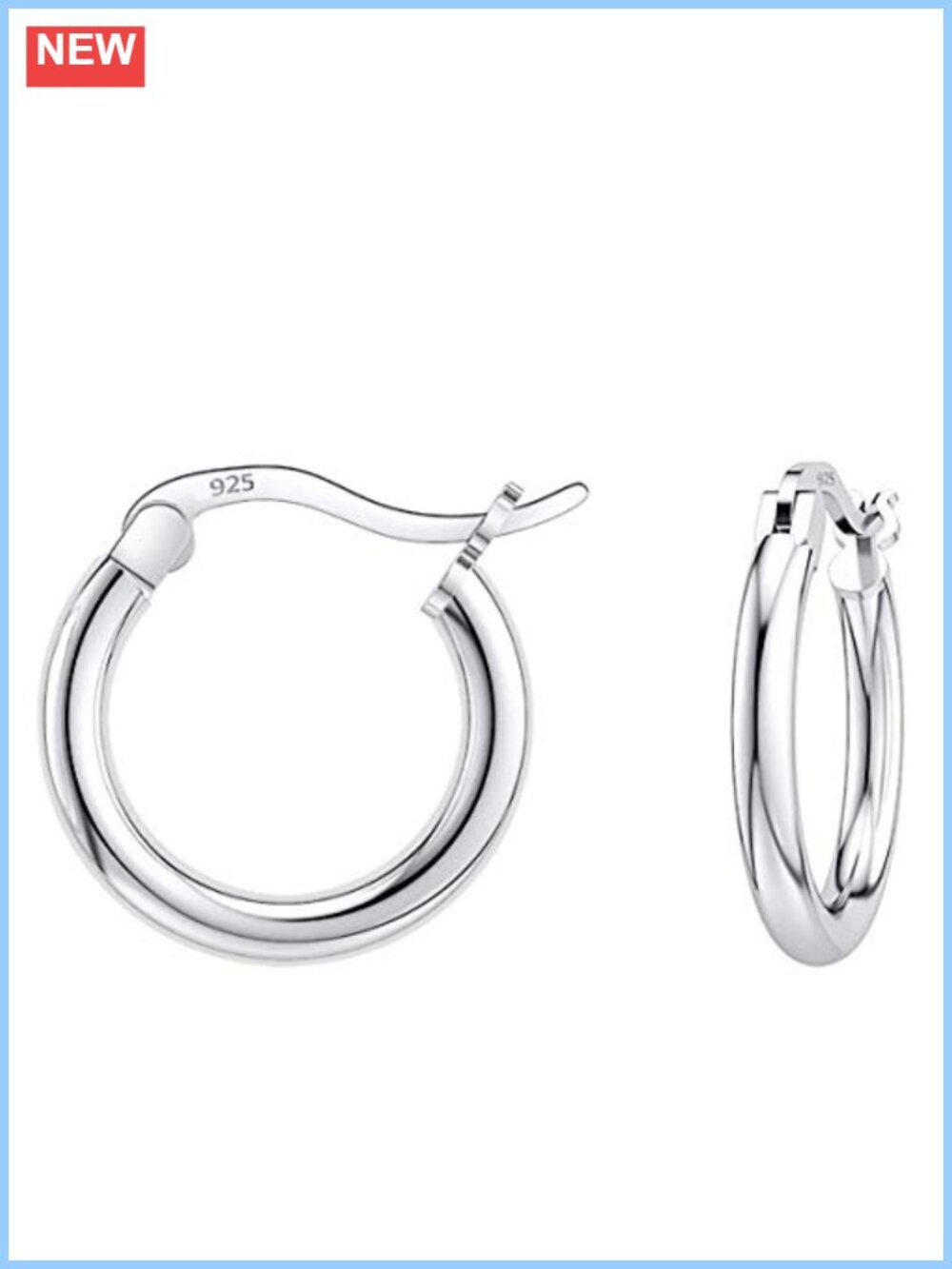 925 Sterling Silver Round Hoop Earrings 2mm Thick Hypoallergenic Nickel Free
